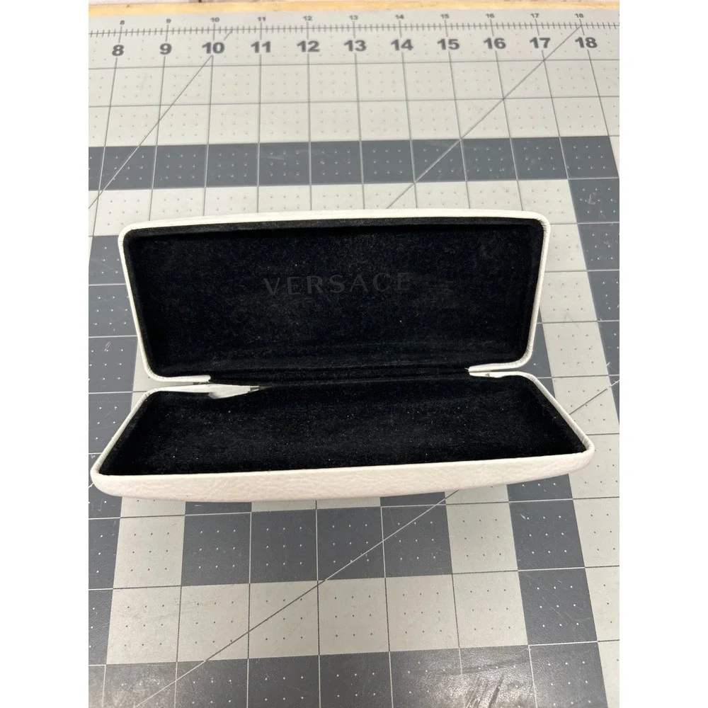 Versace Glasses Case White Gold Logo Hard Shell Faux Leather Velvet Y2K Designer
